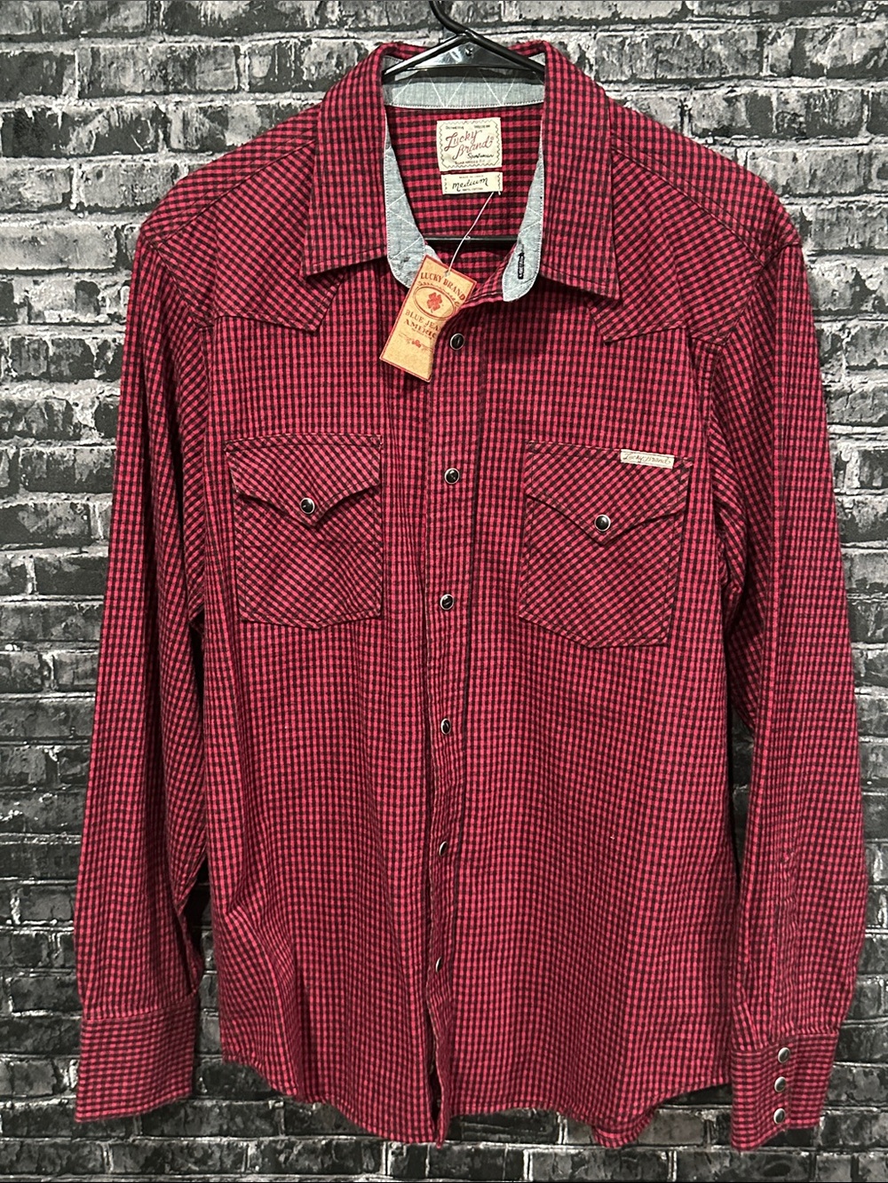 NWT! Lucky Brand Red and Black Check Button-Down Shirt